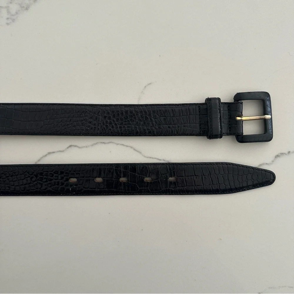 Vintage Banana Republic Crocodile Embossed Leather Belt Square Buckle in Black S - Picture 2 of 7